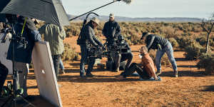 Dornan and crew filming a scene for The Tourist in the South Australian outback.