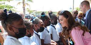 William and Catherine meet with locals on Great Abaco,their first joint official overseas tour since the onset of COVID-19.
