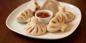 Mushroom dumplings with chilli-capsicum puree.