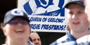 A sign for Georgie Prespakis during the second semi-final between Melbourne and Geelong at IKON Park. 