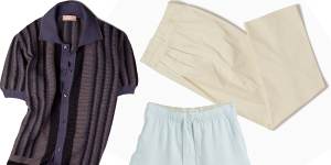 Riviera knit polo,$385,Christian Kimber;lounge shorts,$90,Venroy;Chinos,$350,P Johnson.
