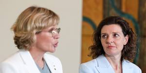  Zali Steggall and Allegra Spender during a press conference to announce the new party at Parliament House. 