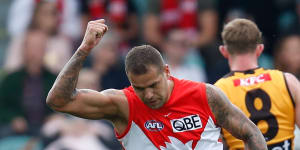 Lance Franklin booted three goals for Swans against his former side.