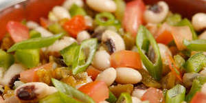 Texas caviar:Black-eyed peas,cilantro,jalapenos,tomatoes and bell peppers.