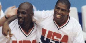 Stars of 1992:Michael Jordan and Magic Johnson.