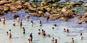 People cooling off at Bronte beach.