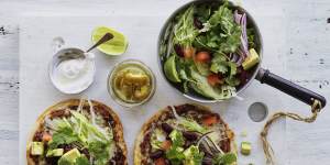 Tortillas with cheesy,speedy smashed beans.