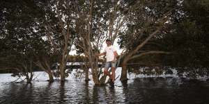 Paul Gallanos who kayaks every morning on Cooks River is concerned that rising water levels is causing the disappearance of an island. 30 August 2024 Photo:Janie Barrett