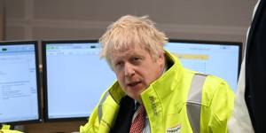 Prime Minister Boris Johnson in the control centre training area in Bridgwater,England. The UK government revealed its long-awaited energy strategy today putting nuclear power at its centre. 