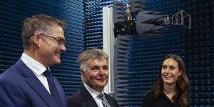 Nokia’s Ricky Corker,NBN Co’s Stephen Rue and Prime Minister of Finland Sanna Marin.