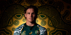 Wallabies captain Michael Hooper in the First Nations jersey. 