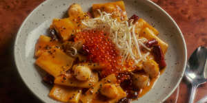 Subtle Japanese flavours will infuse the food at Good Luck,here in a spicy paccheri pasta with scallop and sake.