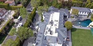 An aerial view of one of Combs’ LA homes during a federal law enforcement raid.