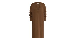 This floor-skimming cashmere maxi dress is suitable as evening wear or for loafing on the couch.