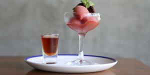 Palate cleanser:Negroni sorbet and a shot of Campari.