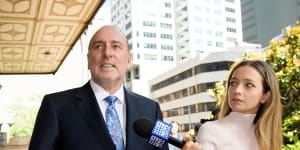 Former Hillsong pastor Brian Houston arrives at Downing Centre Local Court in Sydney on Monday. 