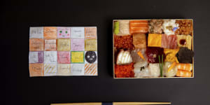 Tomoyuki Matsuya’s chirashi sushi box was originally designed by his daughter Mone.