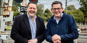 Will Fowles as a Labor MP in 2022,with then-premier Daniel Andrews.