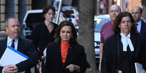 Lisa Wilkinson (centre) and her barrister Sue Chrysanthou,SC (right),arrive at the Federal Court in Sydney on Tuesday.