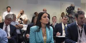 Journalist Olivia Caisley during a press conference at Parliament House on Wednesday.