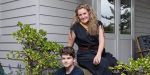 Felicity Stevens and her son James,14,at home in Sydney.