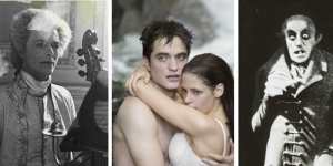 From left,David Bowie in The Hunger;Robert Pattison and Kristen Stewart in Twilight;Max Schreck in Nosferatu.