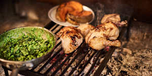 Lunch from the charcoal fire pit.