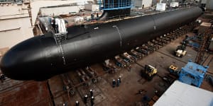 A US Virginia-class attack submarine under construction in 2012. Australia could face spending more than $100 billion on the American-designed boats.