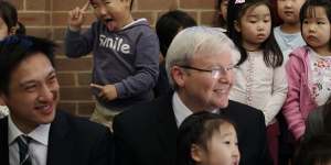 Then-prime minister Kevin Rudd on the hustings in Bennelong in 2013.