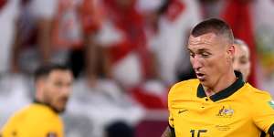 Mitch Duke had the first chance for the Socceroos against Peru in Doha.