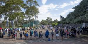 Queues at the Sydney Olympic Park Aquatic Centre.