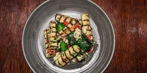 Grilled zucchini with chilli and feta.