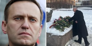 Australia’s Ambassador to Russia,John Geering,lays flowers in memory of Alexei Navalny in Moscow.