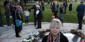 Shirley Shackleton at the war correspondents’ memorial at the Australian War Memorial in Canberra on October 16,2015 - the 40th anniversary of the deaths of the Balibo Five. 
