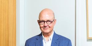 ABC Chair Kim Williams during an interview with AFR media and marketing reporter Sam Buckingham Jones at the ABC Headquarters in Ultimo,Sydney on June 10,2024. Photo:Dominic Lorrimer