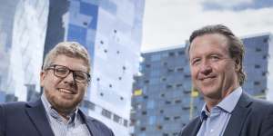 From left to right:Former Fortescue executives,Bart Kolodziejczyk and Michael Masterman’s start-up Element Zero has plans for a $US2.1 billion green iron processing plant in the Pilbara. 