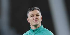 Ireland’s Johnny Sexton lines up a kick against New Zealand.