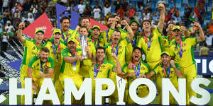 Australia celebrate their victory over New Zealand in the final of the T20 World Cup on Sunday.