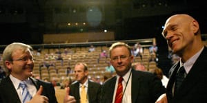 Then-Labor leader Kevin Rudd,Anthony Albanese and Peter Garrett in 2007.
