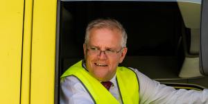 “Shakin’ and Bakin’“:Morrison is visibly energised by working a room,a factory floor,a sausage sizzle,or a warehouse,stopping for selfies,and handshakes,climbing into the cabs of trucks,as he is here in Brisbane,or whatever vehicle prop the occasion demands.