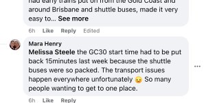 Participants in the Brisbane Marathon Festival have taken to social media to discuss transport arrangements. 
