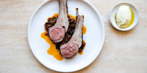 Margra lamb cutlets with braised winter greens and potato aioli.
