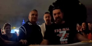A screenshot from the video in which Srdjan Djokovic can be heard saying “long live the Russians” in Serbian.