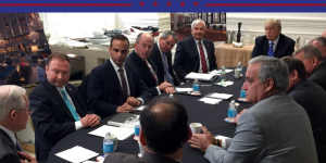 George Papadopoulos,second from left,sits at a table in March 2016 with then-candidate Donald Trump.