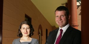 Gladys Berejiklian and Mike Baird in 2010. Mr Baird served as NSW Premier from 2014 to 2017.