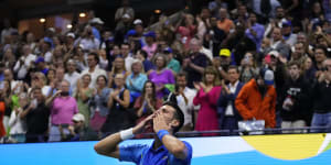 Novak Djokovic celebrates his US Open win.