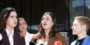 Brittany Higgins addresses the media outside the ACT Supreme Court.