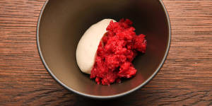 Fermented raspberry,white chocolate and ginger.