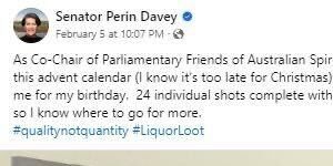 Deputy Nationals leader Perin Davey’s post to Facebook.