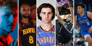 Australian NBA players Jock Landale,Patty Mills,Josh Giddey,Ben Simmons and Josh Green ahead of the 2023-2024 season.